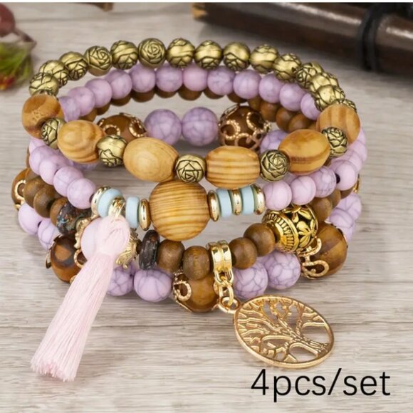 Jewelry 4pcsset Handmade Bohemian Chic Tree Of Life Pendant Set